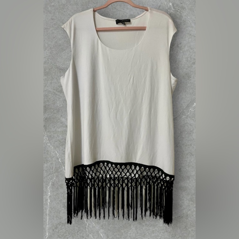 Grace Elements Woman Sleeveless Tunic Top Sz 2X Macrame Fringe Bottom HI-LOW